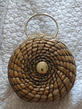 Vintage Boho Woven Top-Handle Bag with Gold Accents
